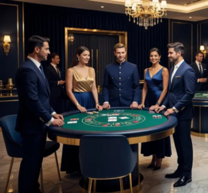 Goście bawiący się przy eleganckich stołach do gier podczas wieczoru eventowego
