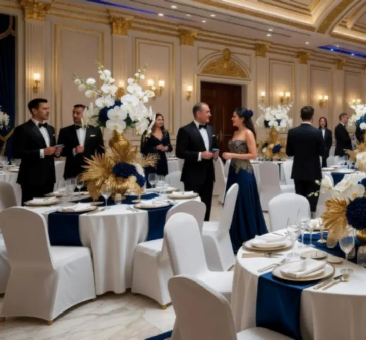 Elegancka sala eventowa przygotowana na wieczorne wydarzenie
